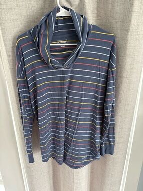 L.L. Bean Navy Cowl Neck Striped Long Sleeve Top